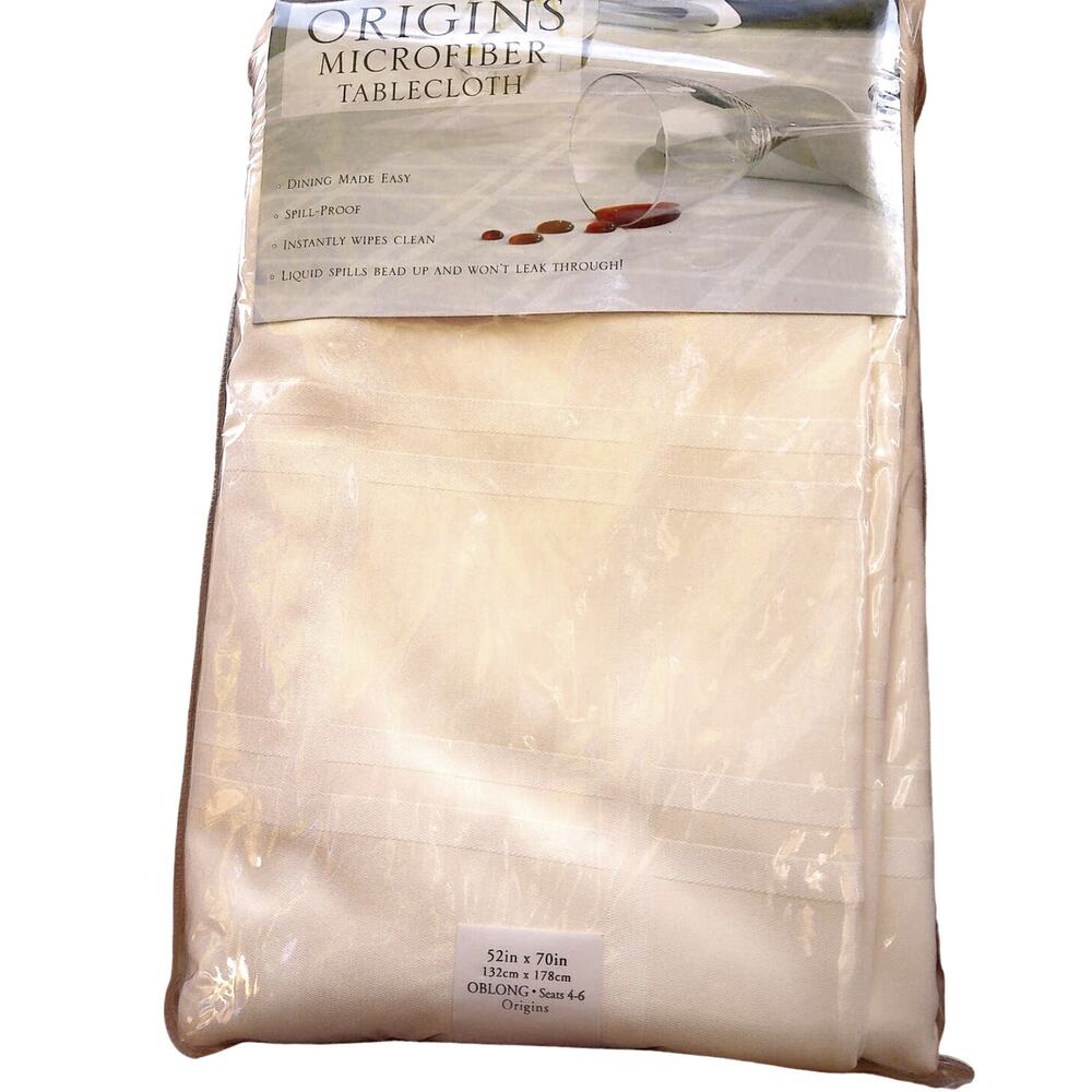 Origins Microfiber Tablecloth Bone Tone on Tone Squares 52x70 New